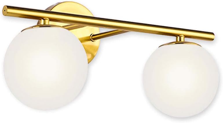 New Bathroom Vanity Light Fixtures 2 Lights Brushed Brass Milk White Globe Glass Shade Modern Wall Bar Sconce Over Mirror (Exclude Bulb