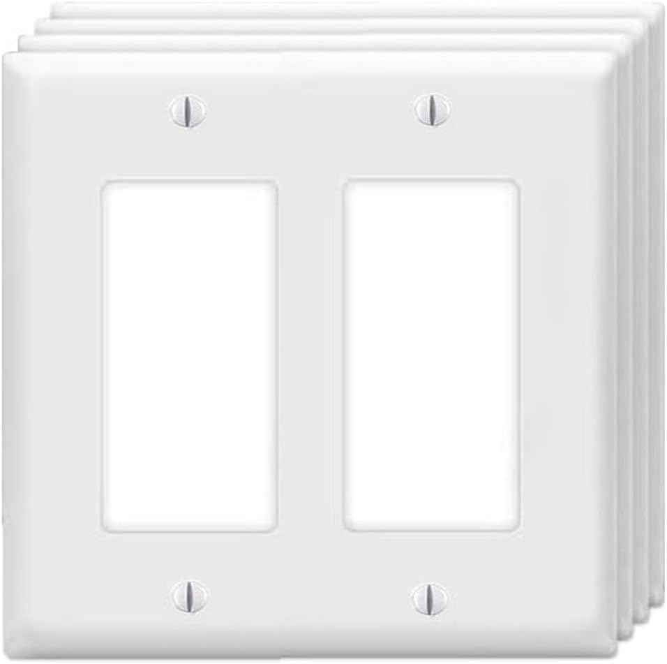 Decorator Wall Plates 2-Gang Switch Outlet Electrical Cover Plate Unbreakable Thermoplastic Faceplate for Light Receptacle Outlet Switch, White (4 Pack)