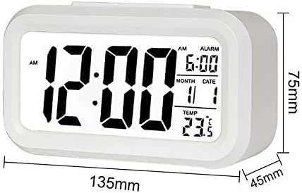 Digital Alarm Clock with LCD Display, Desk Smart Electronic Small Clock with Indoor Temperature, Date, Light Sensor, Backlight, Battery Operated, for Home Bedroom Kids Office (White)