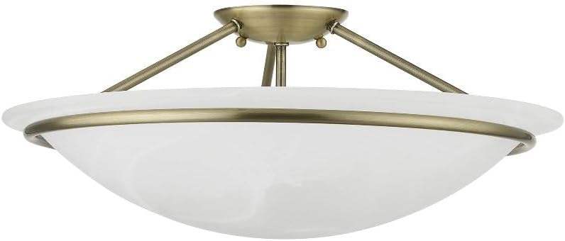 Livex Lighting 4825-01 Newburgh Collection 3 Light Large Semi-Flush, Antique Brass