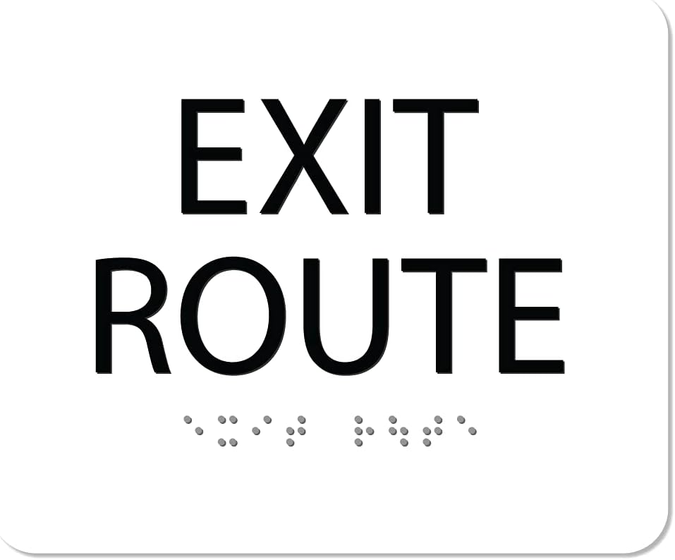 ALPHA DOG ADA SIGNS - Exit Route Sign with Braille for Your Business, 5x6 Inch, ADA Compliant, Indoor or Outdoor, Easy Installation, Made in the USA, White