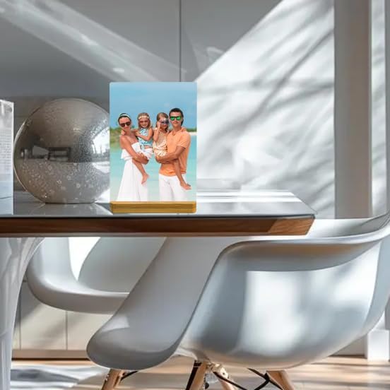 Custom Metal Photo Prints Personalized Picture Gifts with Natural Bamboo Base for Family, Friends and Lovers (Horizontal)