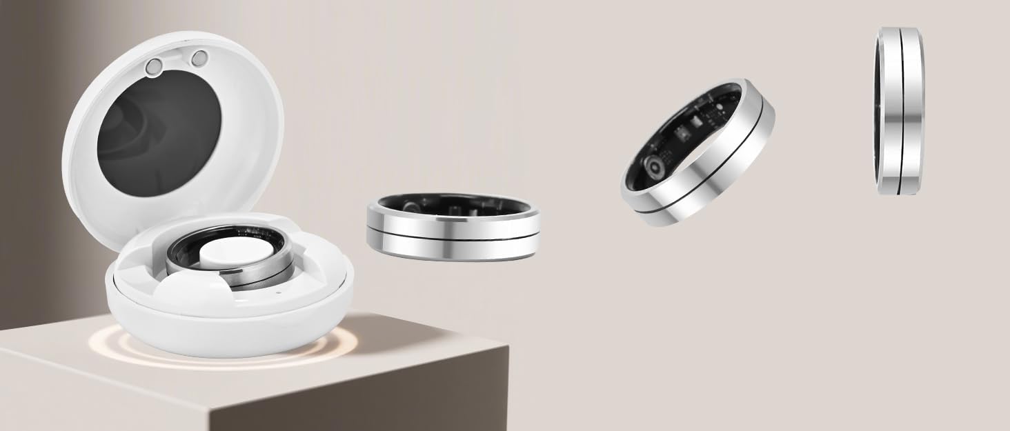 KppeX-X1 Smart Health Ring Kit-Nighttime Sleep Monitoring-Heart Rate-IP68 Waterproof Exercise Recording Fitness Tracker-No Subscription Fee Mixer#Steel Color