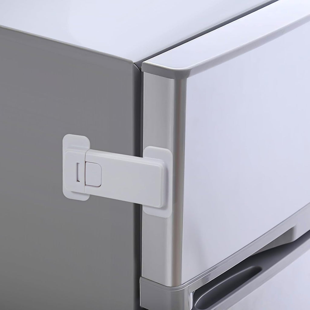 Fridge Locks for Kids, Child Proof Refrigerator Lock, Baby Safety French Fridge Door Lock, Child Cabinet Locks with Strong 3M Adhesive, No Drill, Tool-Free Install (1 Pack, White)