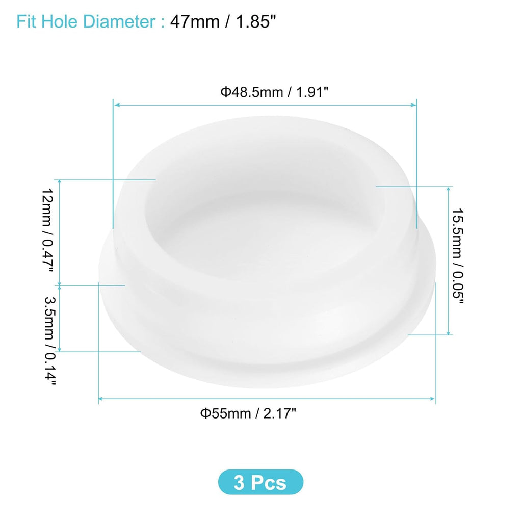 uxcell 3Pcs Silicone Hole Plug, Waterproof Round Rubber Stoppers Bottle Seal Plugs Tube Pipe End Caps for 47mm/1.85" Hole for Bathtub Bottle, White