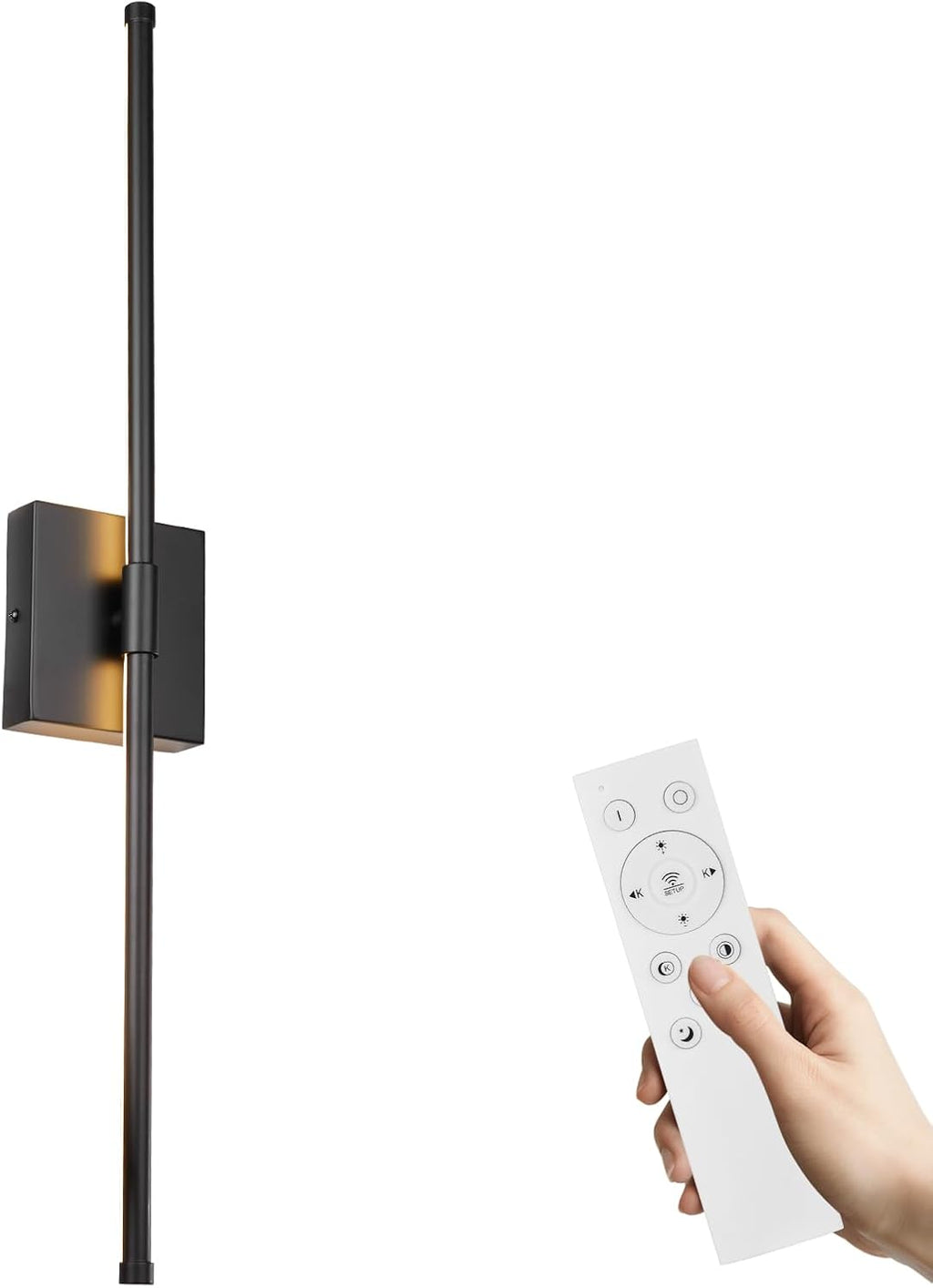 LED Wall Sconces with Remote Control, 5 Colors 3000K-6500K & Dimmable, Hardwire Wall Light with Timer & Night Light, LED Black Wall Lamps for Living Room, Bedroom, 27.55 Inch