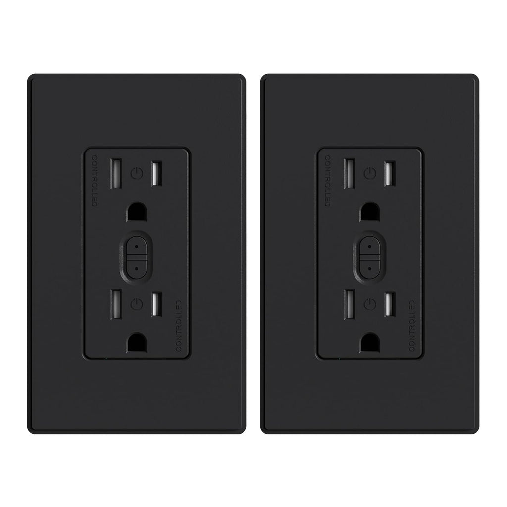 ELEGRP Smart in-Wall Outlet, 2.4GHz Wi-Fi Smart Receptacle Compatible with Alexa and Google Assistant, Tamper Resistant, 2 Individually Controlled Outlets, No Hub Required, UL Listed, Black, 2 Pack