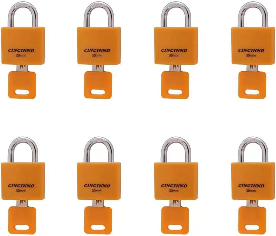 Set of 8 Small Locks，Covered Aluminum Keyed Alike Padlocks，30MM Weatherproof Lock with Same Key,Outdoor Padlock for Sheds, Storage Unit ，School Gym Locker, Toolbox