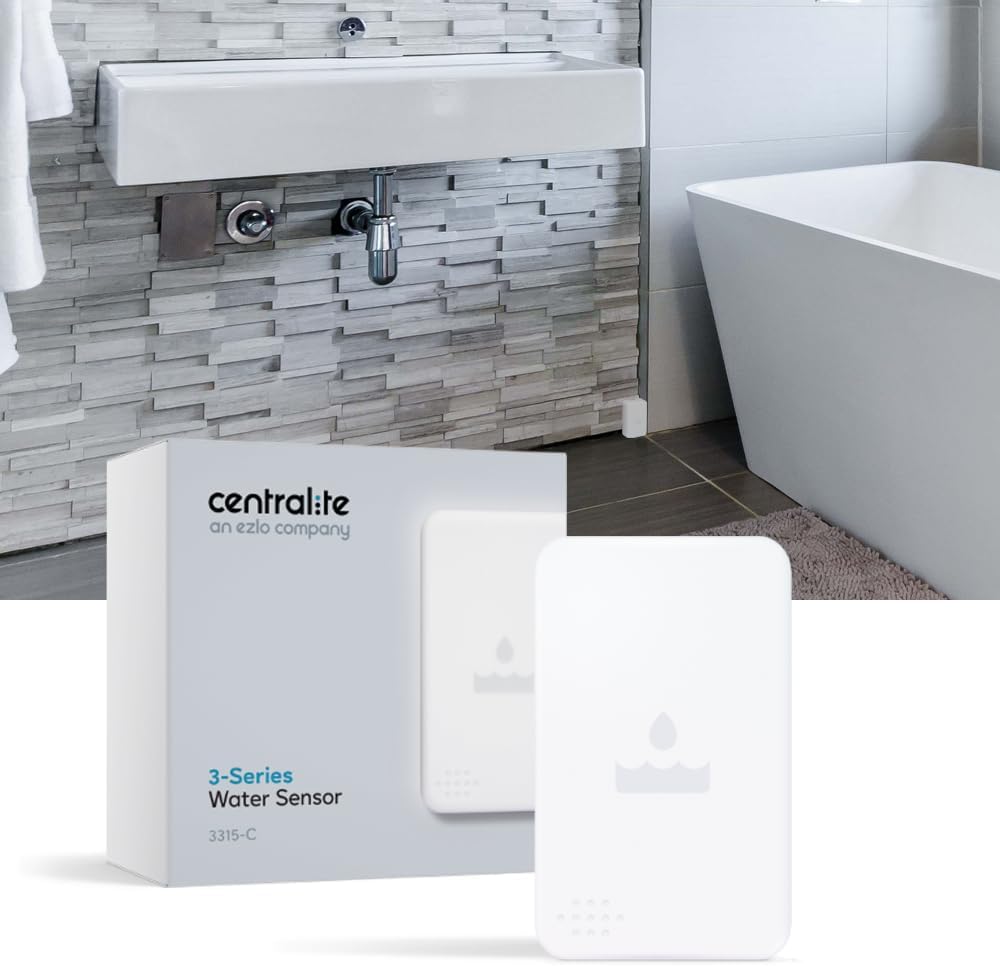 by Ezlo Water Sensor - Monitors Your Whole Home for Leaks - Detects Water Leaks in a Kitchen, Bathroom, Basement or Laundry Room - Zigbee
