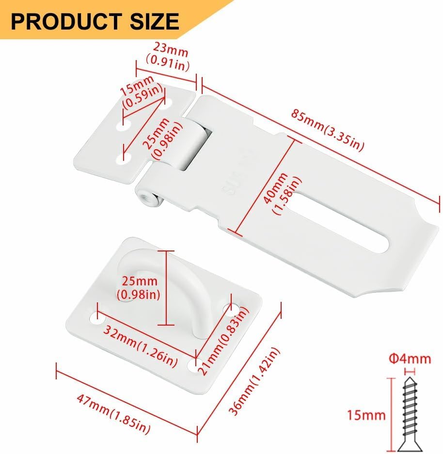 Alise 2 pcs Door Hasp Latch Lock,5 Inch SUS 304 Stainless Steel Safety Packlock Clasp Hasp Lock Latch with Fixing Screw for External Doors Window Cabinet Pet Cage, MS9W-2P-5C