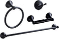 Matt Black Bathroom Accessory Set, Adjustable Towel Bar,Towel Ring,Toilet Paper Holder,Robe Hook 4-Piece Bathroom Hardware Set Wall Mounted (Matt Black)