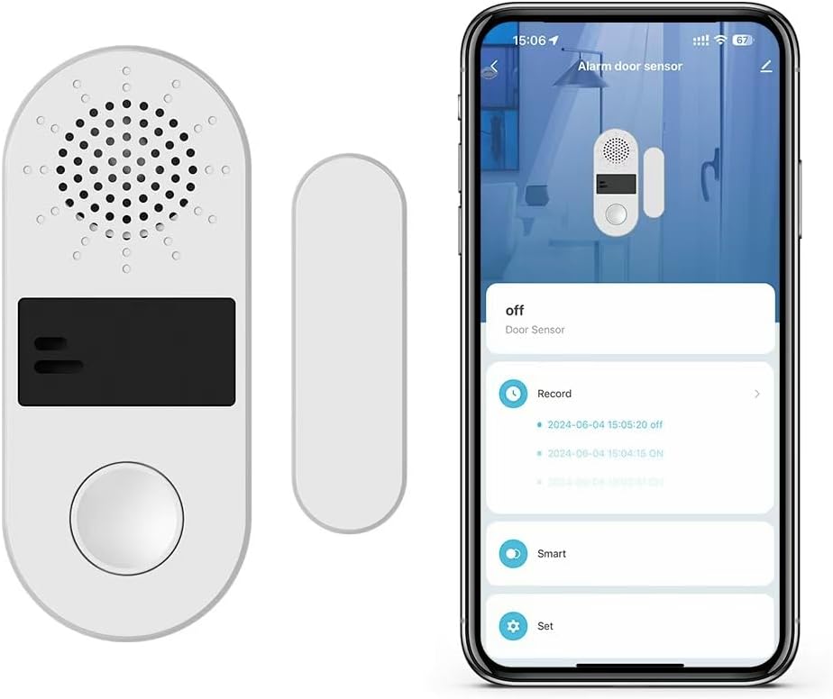 Tuya Door&Window Alarm, 130dB Door and Window Sensor for Home Security/Kid Safety/Pool Safety, 2.4GWifi Door Sensor with Alarm Light Compatible with Smart Life &Tuya Smart (1)