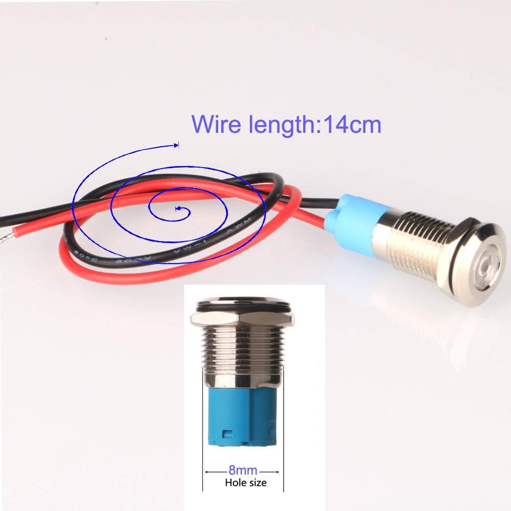 5pcs 8mm LED Metal Indicator Light AC/DC 12-24V Waterproof Signal Lamp Pilot Dash Directional with Wire(Red)