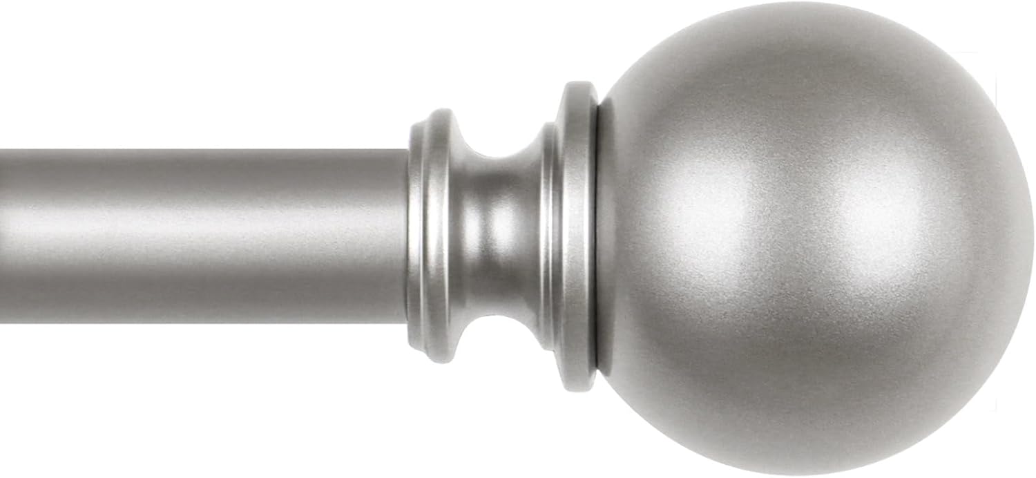 KAMANINA Curtain Rods for Windows 48 to 84 Inches, Antique Silver Curtain Pole 32 to 86 Inches (2.6-7.1ft), 7/8 Inch Decorative Drapery Rods with Round Finials