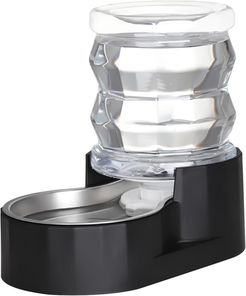 RIZZARI Dog Food Water Dispenser: 4L Large Black Stainless Steel Feeder with Triple Filter -Healthy Hydration for Pets in The Living Room - Garden and Study Room