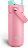 ENCOOL Insulated Water Bottle with Straw Stainless Steel Water Bottle, Leak-Proof, BPA-Free, Double Wall Vacuum Keeps Cold for 24 Hours for Sports, Travel, School (18 oz, Tulip)