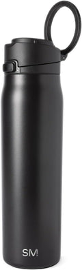 Simple Modern Mesa Loop Water Bottle with Covered Straw and Handle | 24oz Cup Holder Friendly Insulated Stainless Steel Bottles for Travel, Sports and School | Midnight Black