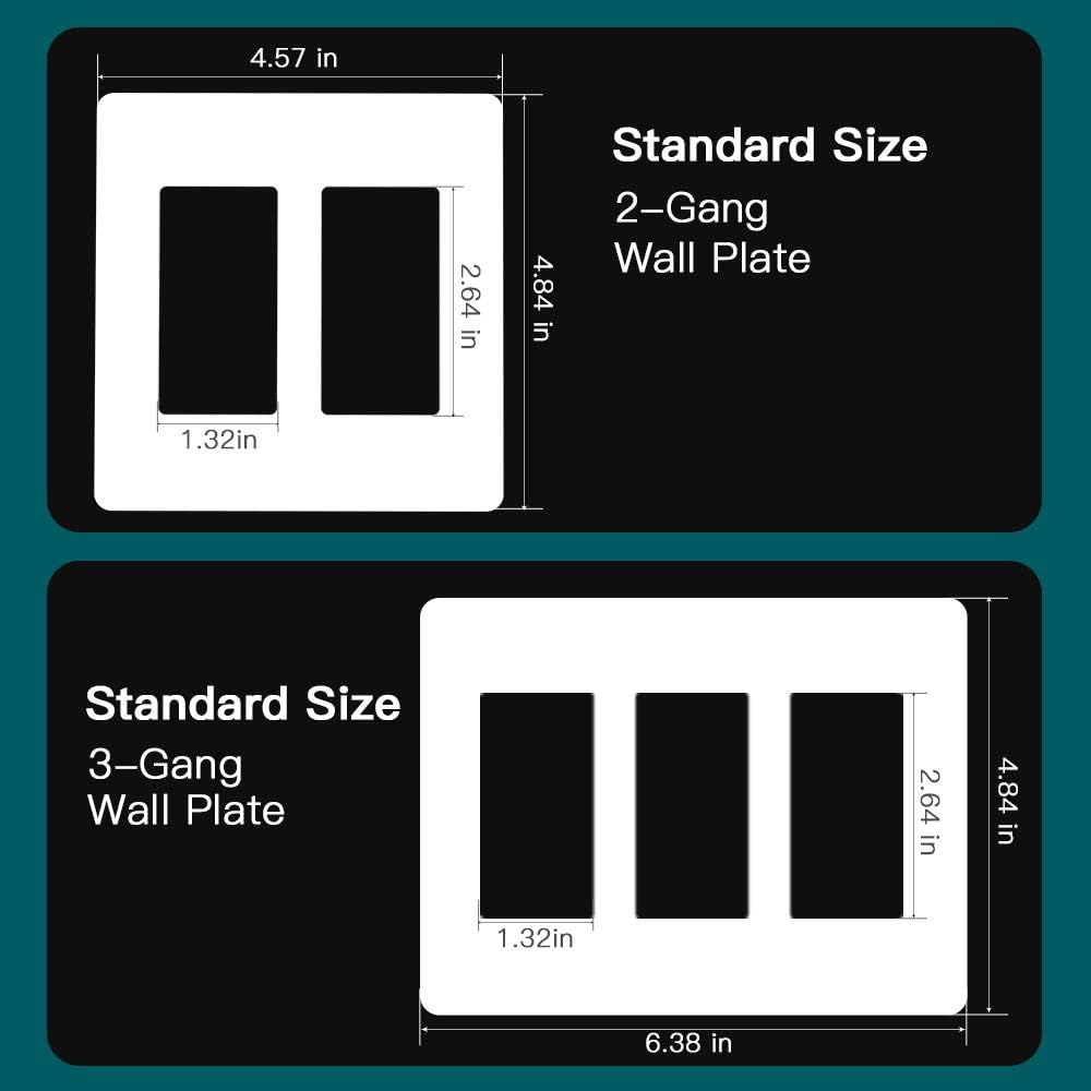 TREATLIFE Screwless Decorator Wall Plates, Standard Size 2-Gang/3-Gang Light Switch Plate, Outlet Covers, White 5 Pack (2-Gang 3 Pack & 3-Gang 2 Pack)