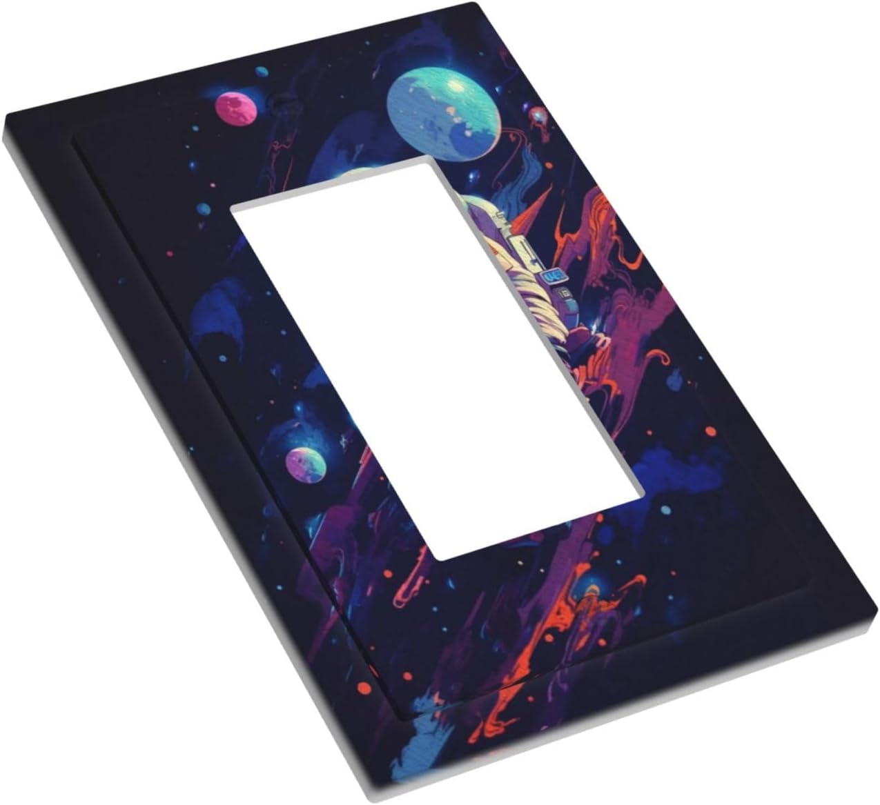 Decorative Outlet Covers Purple Space Astronaut Planet 1 Gang Single Decora GFCI Device Light Switch Covers Plate 1 Rocker Wall Plate Jumbo Face Plate for Bedroom Home Decor