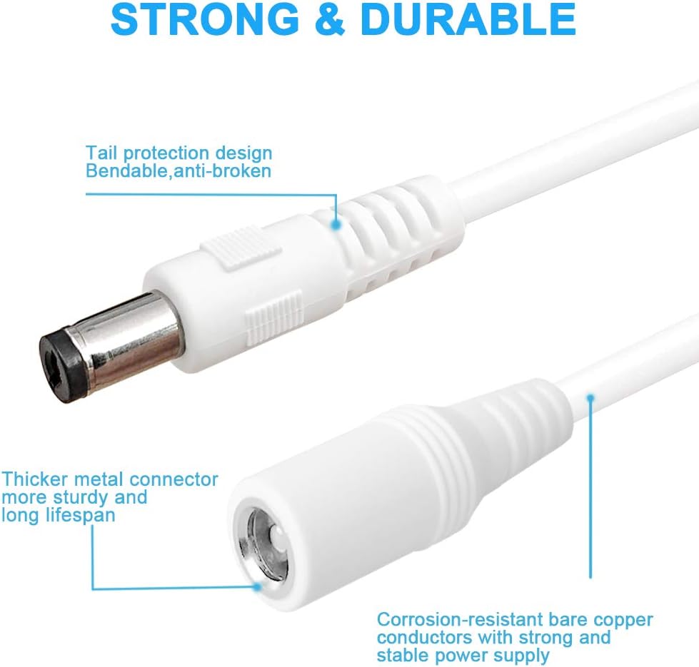 33ft 2-Pack DC Power Extension Cable,5.5mm x 2.1mm Extension Cord,12v Extension Cord for Security Camera CCTV IP,Router,LED Strip,5V 9V 24V 12 Volt Male to Female Plug Supply Adapter Power Cord