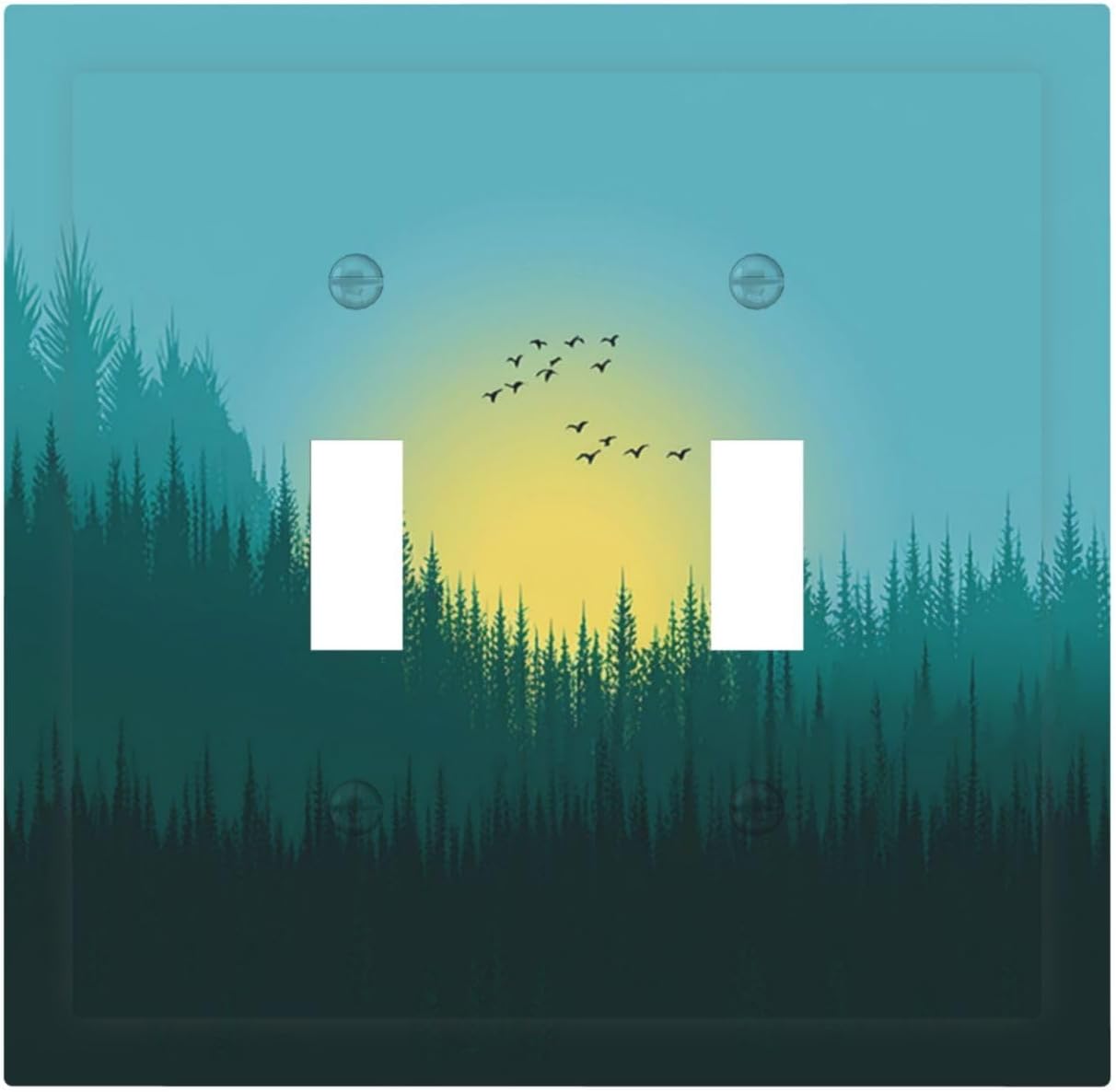 Green Forests And Birds Sun Woodland Decorative Switch Plates 2 Gang Double Toggle Outlet Light Switch Cover Wall Plate Electrical Faceplate for Bedroom Bathroom Decor