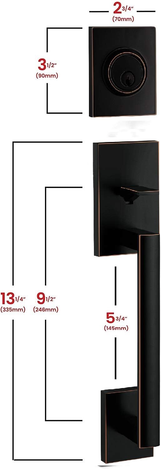 Berlin Modisch HandleSet Front Door Entry Handle and Deadbolt Lock Set Slim Square Single Cylinder Deadbolt and Lever Reversible for Right & Left Sided Doors Heavy Duty – Oil Rubbed Bronze