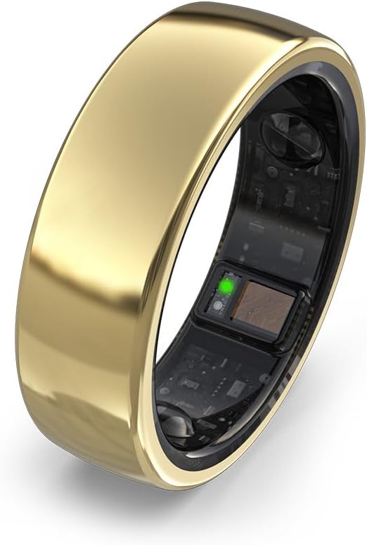 aaboRing Smart Ring, Men, Women, Track Heart Rate, Fitness, Activity, Sleep Stress Monitoring, Step Count, Up to 7 Days of Battery Life, Titanium, No App Subscription, Gold 9