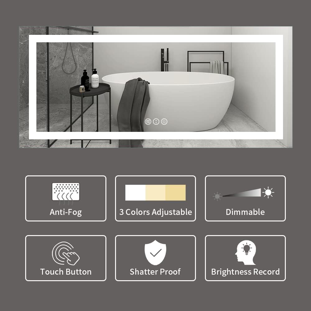 Amorho LED Bathroom Mirror, 72" X32" with Front and Backlight, Large Dimmable Wall Mirrors with Anti-Fog, Shatter-Proof, Memory, 3 Colors, Double LED Vanity Mirror