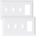 2-Pack Combo Decorator/Tripple Toggle Light Switch Cover Plate, Pure White Modern Decorative Electrical Outlet Covers, Bamboo Fiber Wall Switch Plates and Outlet Covers