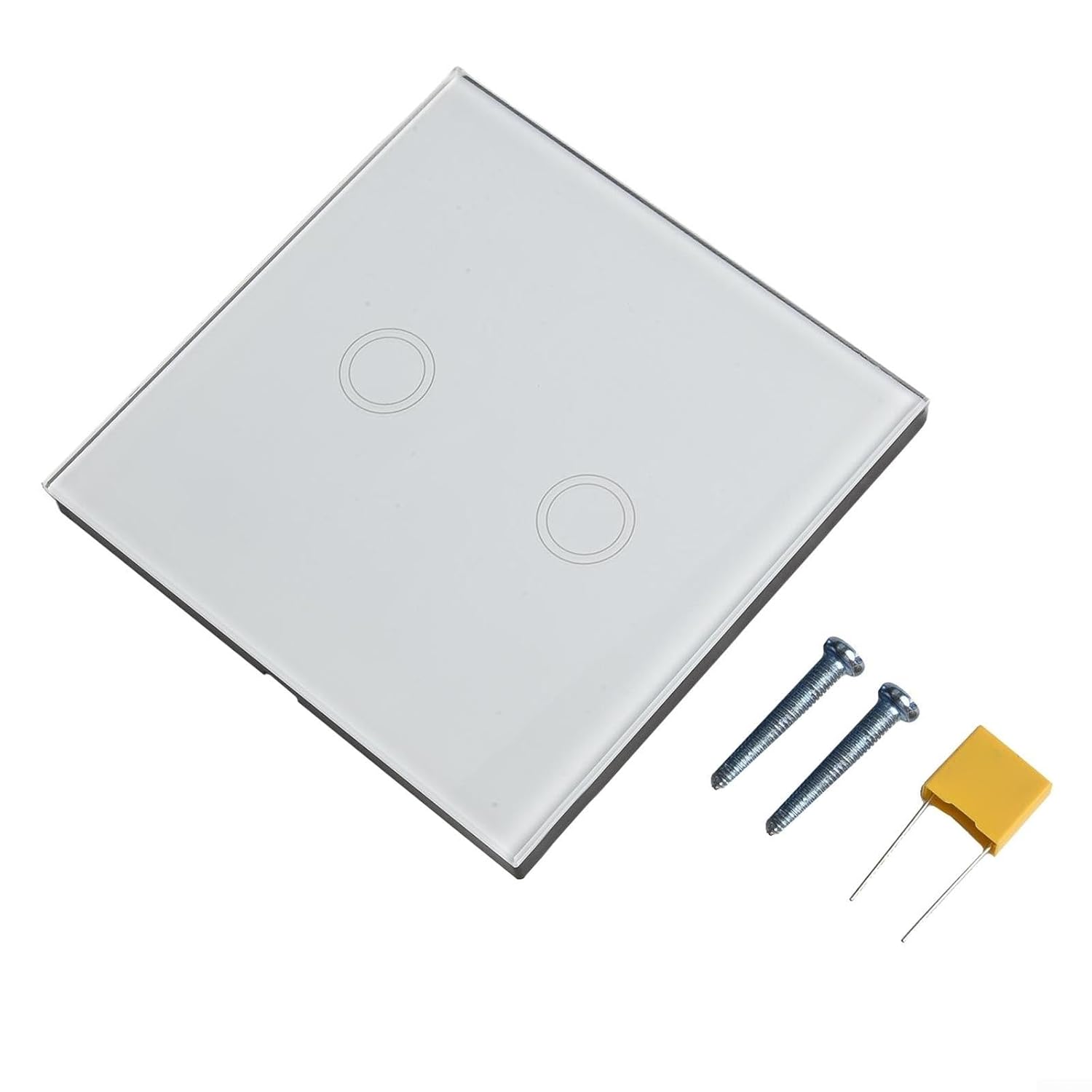 Glass Touch Light Switch Double Gang 1 Way Wall Control Panel LED Compatible Single Live Wire No Neutral Required White 86mm Switch With LED Indicator For Home Office Hotel(white)