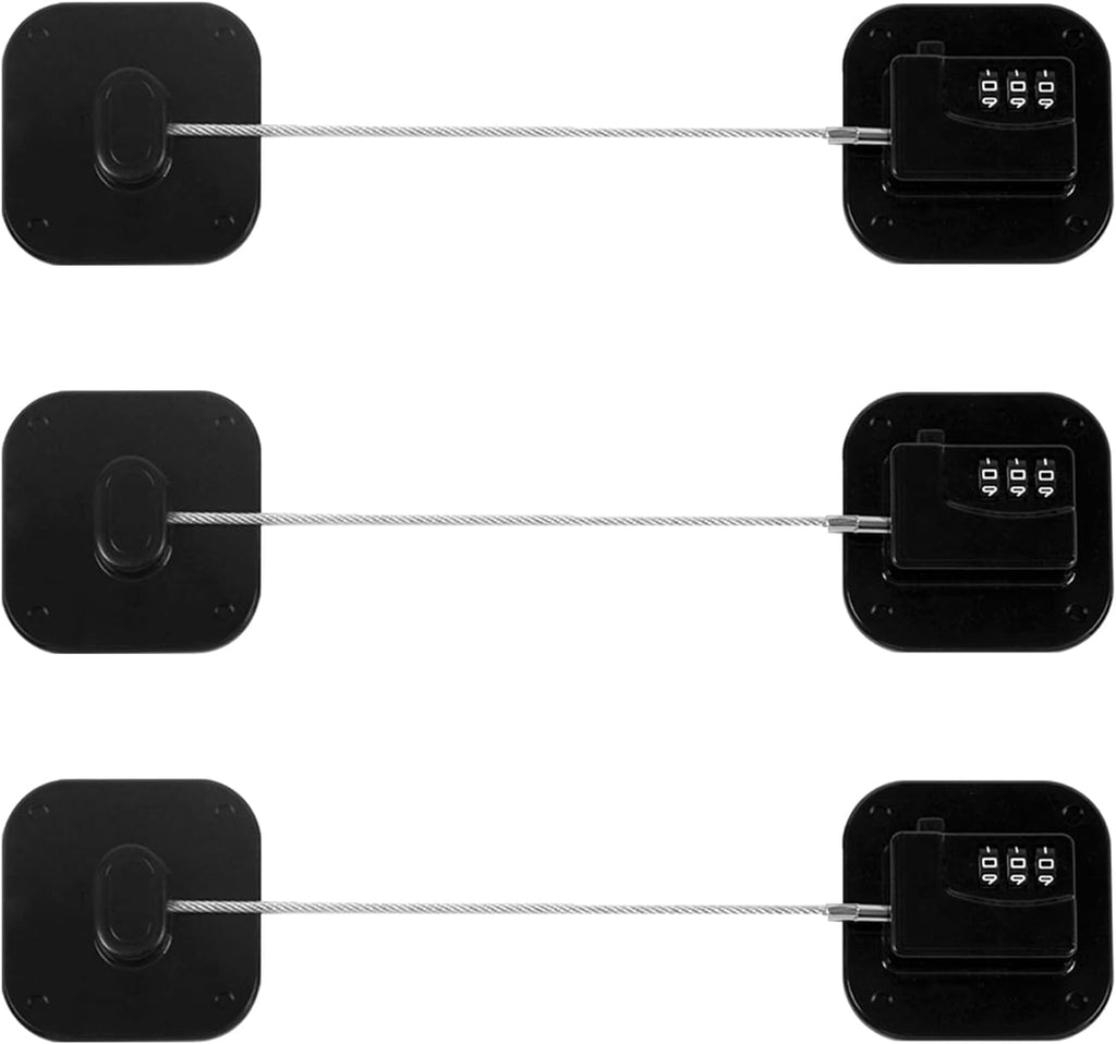 Refrigerator Lock, Heavy Duty Fridge Lock, Combination Lock for Refrigerator Cabinets, Drawers, Safety Lock, Easy Install No Keys Needed (Black-3Pack)
