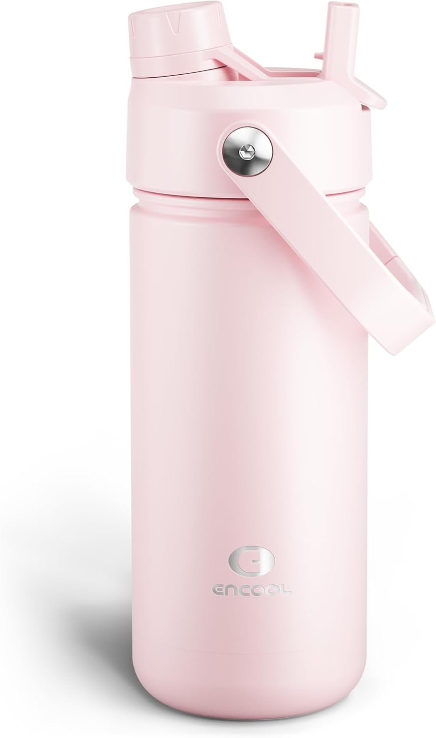 ENCOOL Insulated Water Bottle with Straw Stainless Steel Water Bottle, Leak-Proof, BPA-Free, Double Wall Vacuum Keeps Cold for 24 Hours for Sports, Travel, School (18 oz, Cotton Candy)