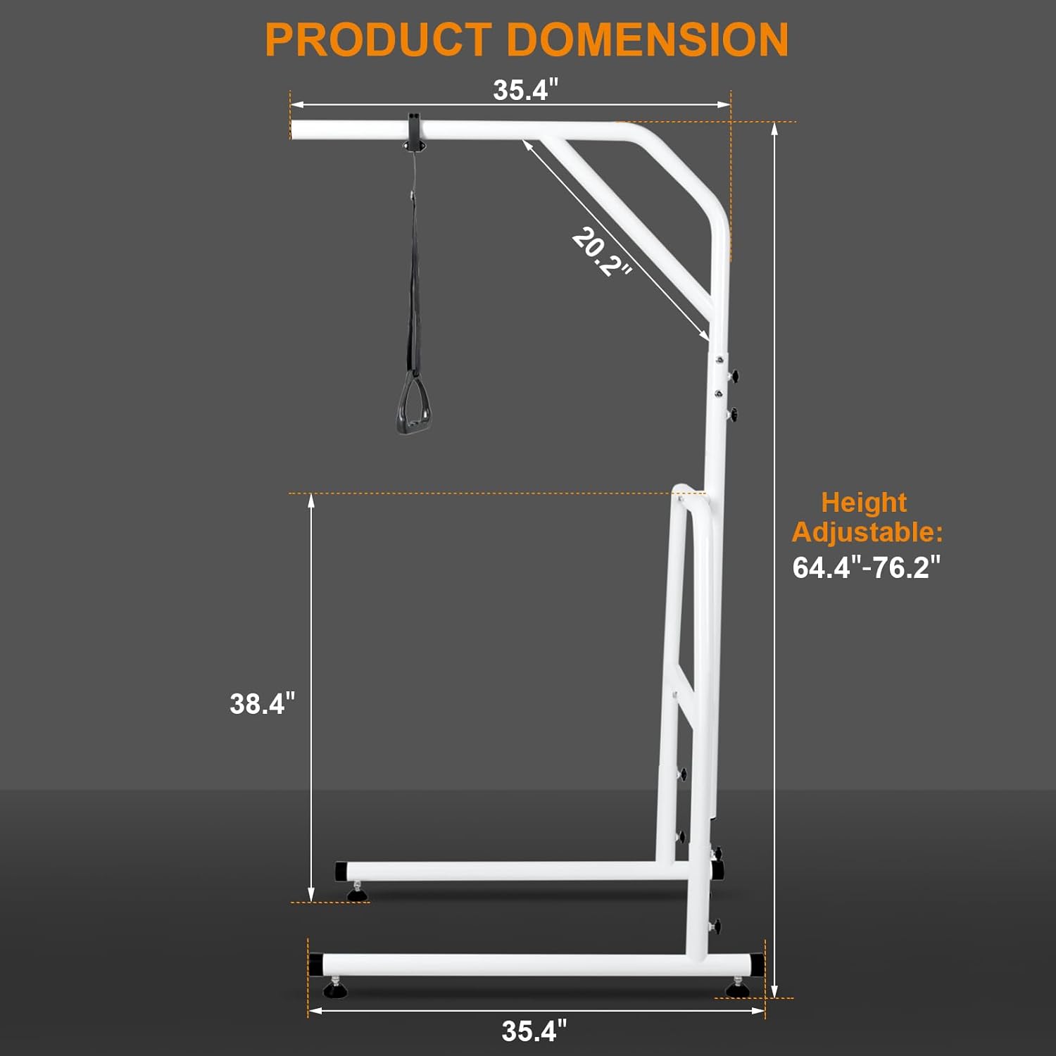 Trapeze Bar for Bed Mobility, Heavy Duty Pull Up Assist Bar with Floor Stand, 5Ft-7Ft Height Adjustable Trapeze Bar, Medical Patient Mover for Care Facilities, White