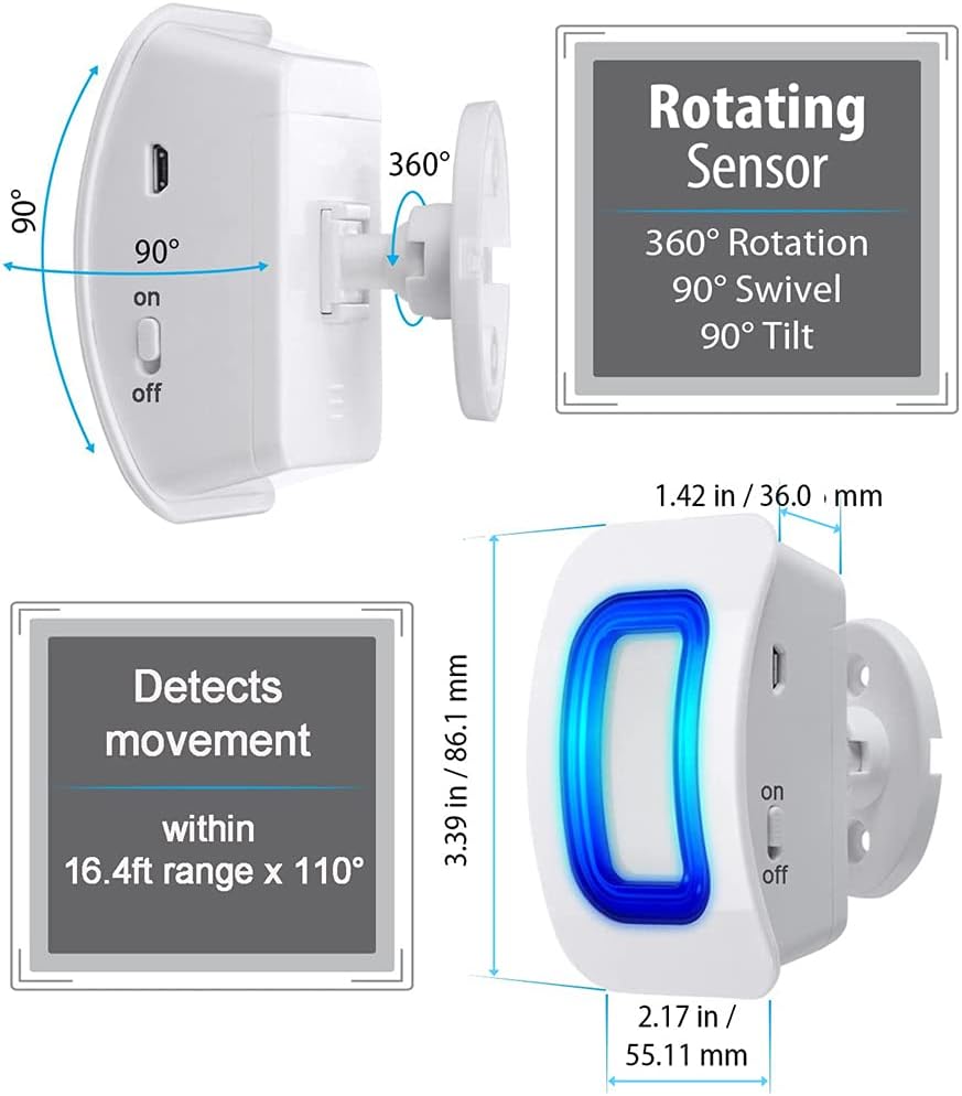 Indoor Motion Sensor Alert Wireless Caregiver Pager Bed Alarm and Fall Prevention for Elderly Dementia Patients (1 Battery Receiver 2sensor)