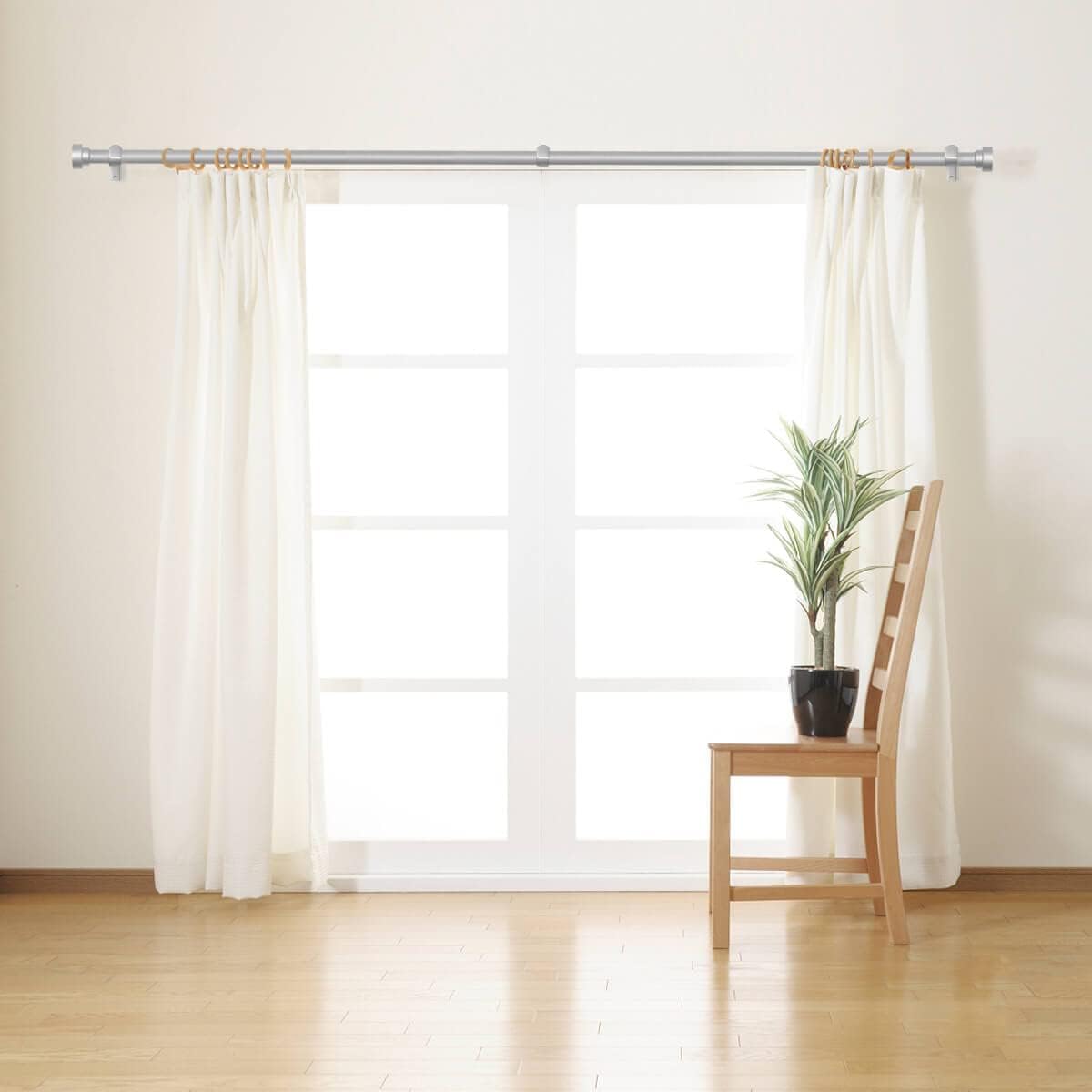Time Forest Heavy Duty Curtain Rods for Windows 48 to 84 Inch, Silver Curtain Rods Telescoping Design Adjustable Length Easy Assemble Install with Only 3 Rods for Bedroom Living Room