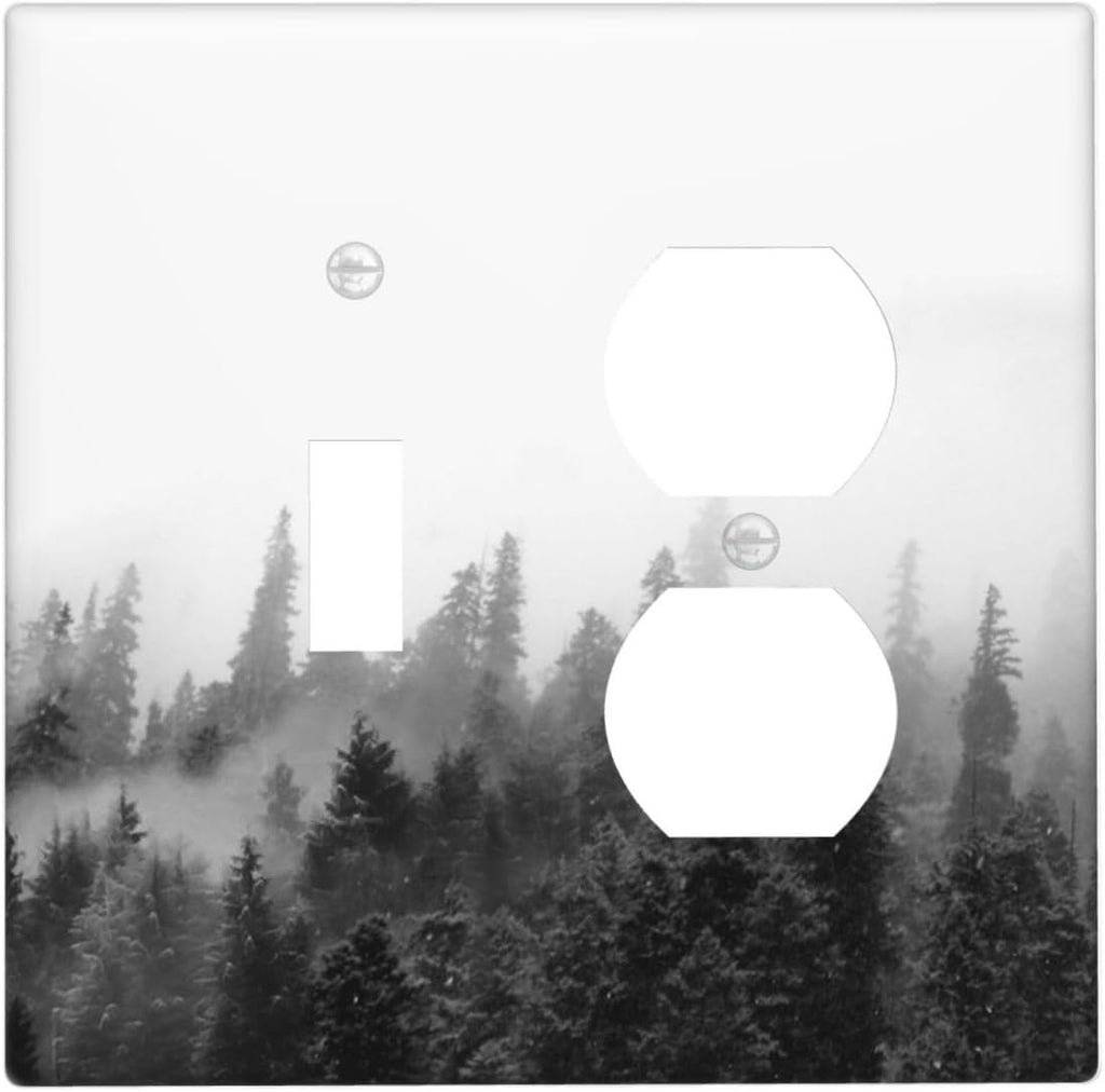 Wallplates Fores Black White Landscape Misty Woods 1 Toggle 1 Duplex Switch Plate Electrical Gfci Faceplate Decorative Light Switch Covers For Farmhouse Cabin Decor
