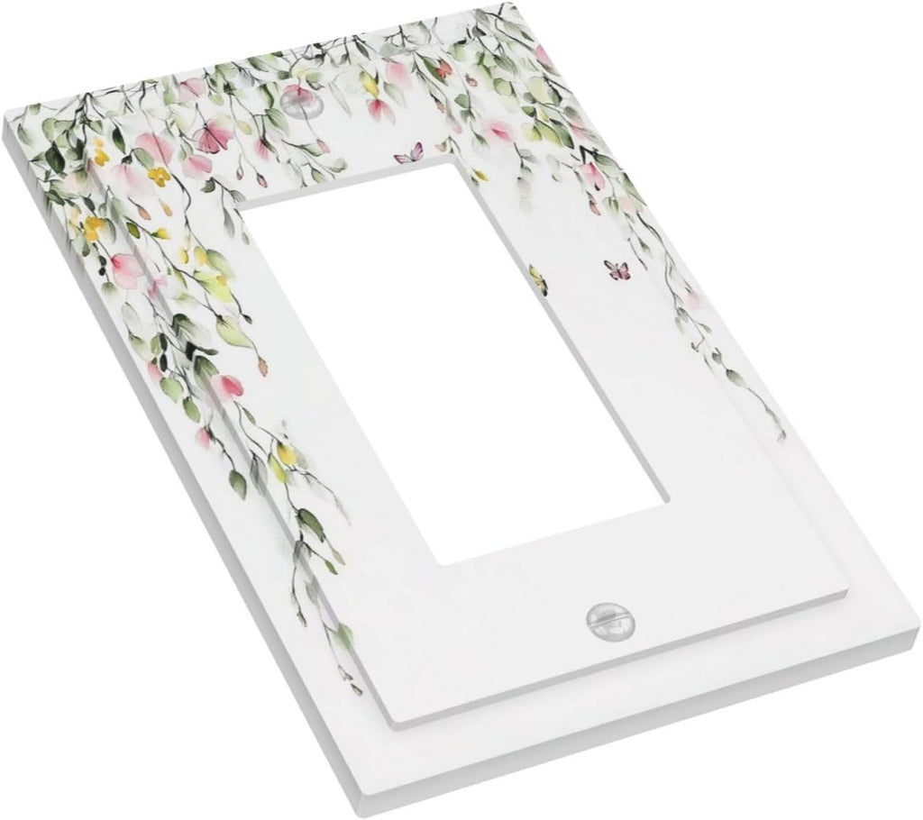 Watercolor Flowers Vine Colorful Butterfly Floral Decorative Outlet Covers 1 Gang Single Rocker Light Switch Cover Plate Wall Plates Gfci Faceplate For Bed Room Living Room Decor