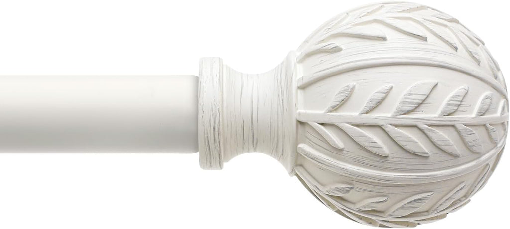 Antique White Curtain Rods for Windows 66 to 120 inch,1" Adjustable Heavy Duty Window Curtain Rod Leaf Finials,Rustic Decorative Drapery Rods Set,Size:36-120''
