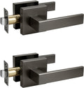 KNOBWELL 2 Pack Door Handles Interior Passage Doorknob with Straight Lever Gunmetal Black Hallway Closet Door Handles
