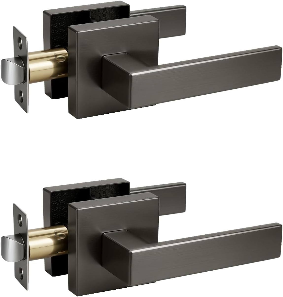 KNOBWELL 2 Pack Door Handles Interior Passage Doorknob with Straight Lever Gunmetal Black Hallway Closet Door Handles