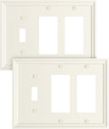 2-Pack Combo Toggle/Double Decorator Light Switch Cover Plate, Light Almond Modern Decorative Electrical Outlet Covers, Bamboo Fiber Wall Switch Plates and Outlet Covers