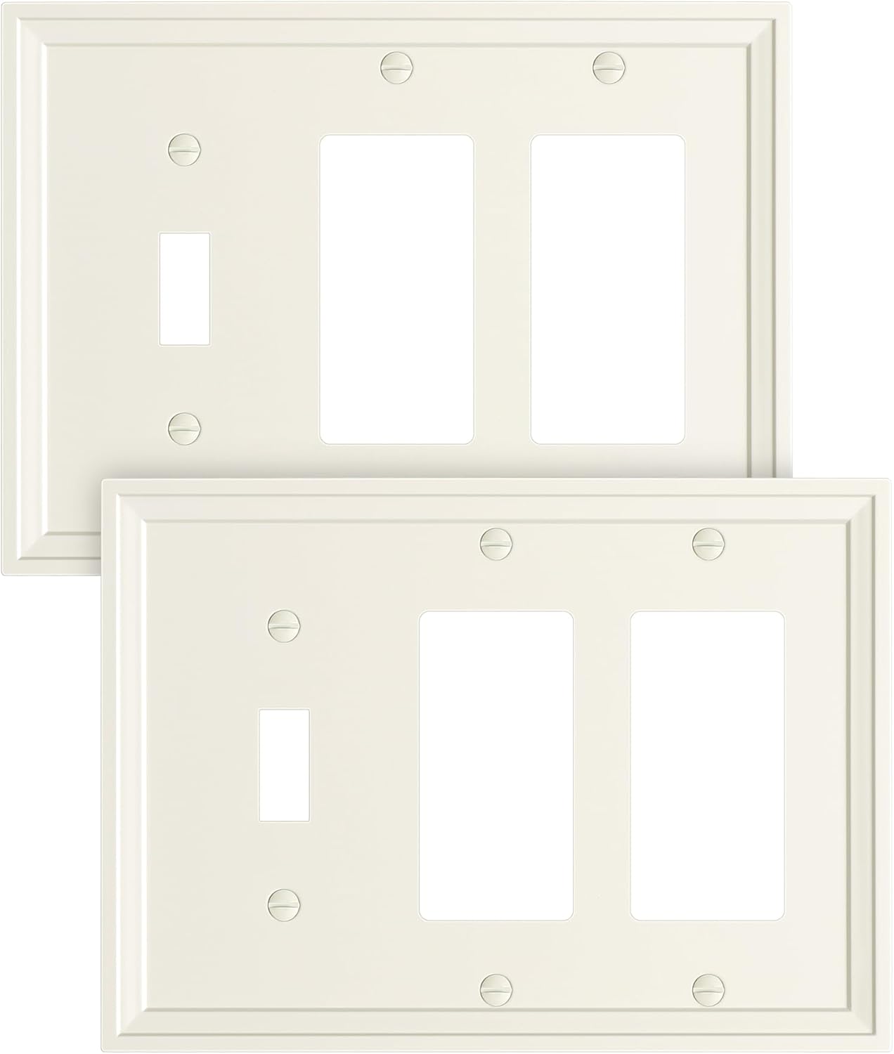 2-Pack Combo Toggle/Double Decorator Light Switch Cover Plate, Light Almond Modern Decorative Electrical Outlet Covers, Bamboo Fiber Wall Switch Plates and Outlet Covers