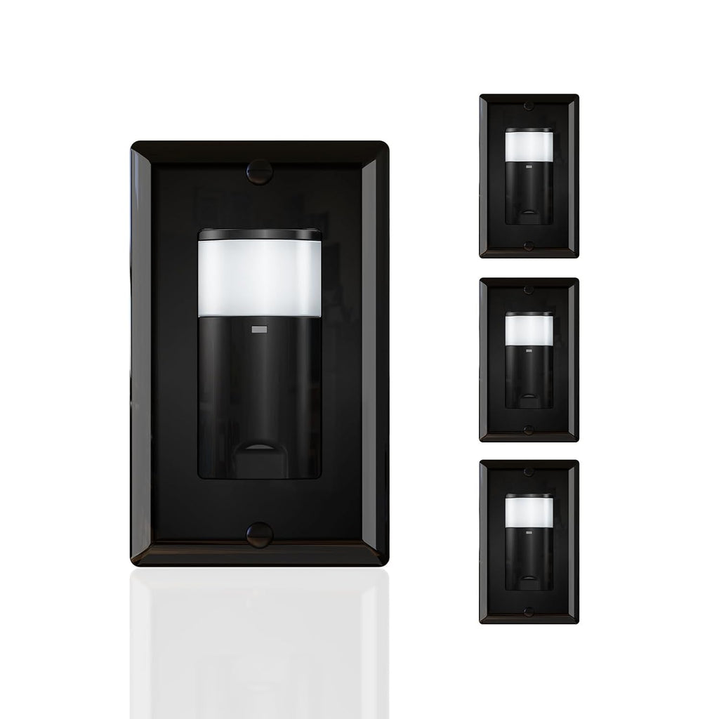 ECOELER Black PIR Motion Sensor Light Switch, Occupancy Motion Detector Switch with Sensitivity & Delay Adjustable, Neutral Wire Required, Single Pole, for Hallway, Bathroom, Storage Room, 4 Pack