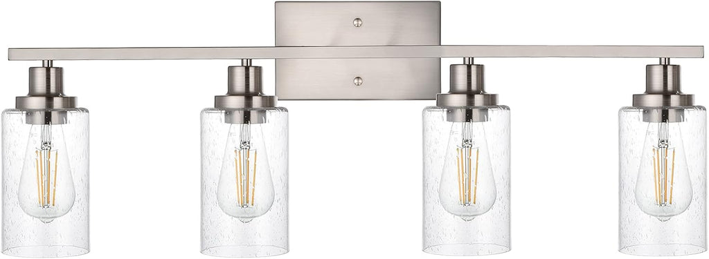 4-Lights Modern Vanity Light Fixtures for Bathroom Over Mirror, Farmhouse 31-Inches Length Seeded Glass Bath Wall Sconce Lighting in Brushed Nickel