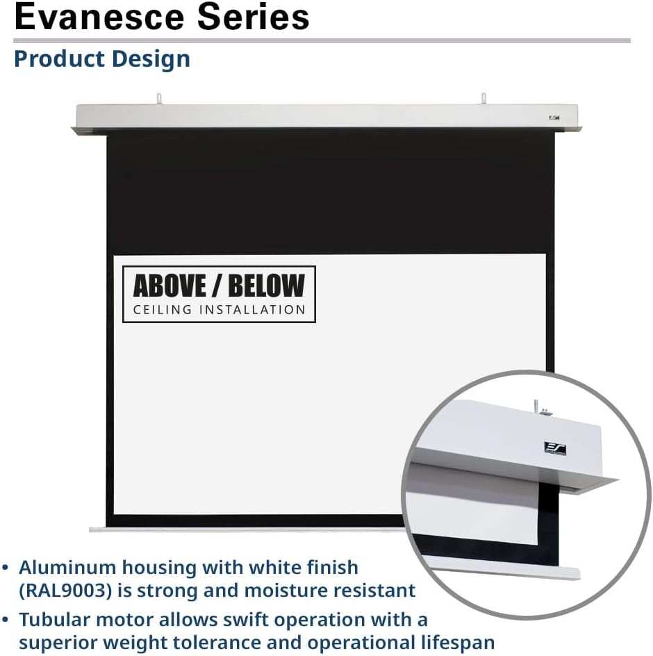 Elite Screens Evanesce 126" Diag.16:9, Recessed in-Ceiling Electric Motorized Projector Screen and Installation Kit, Matte White Fiberglass Reinforced Projection Surface, IHOME126HW3-E20