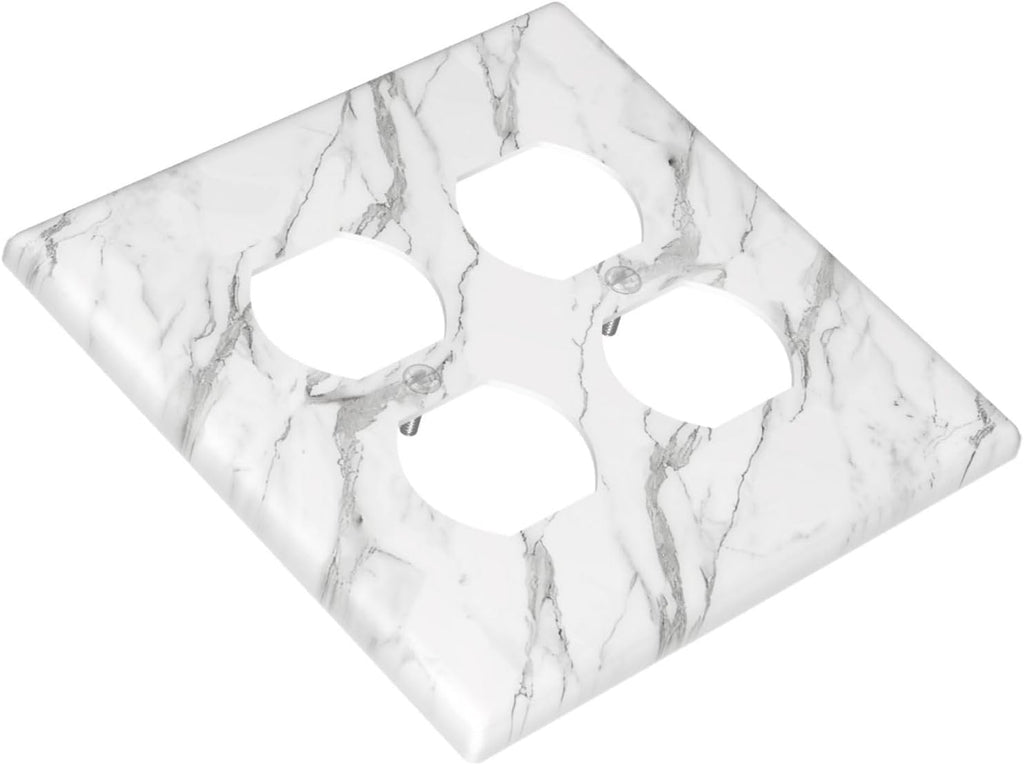 Decorative Outlet Covers Modern Grey Marble Texture 2 Gang Light Switch Cover Plate Double Duplex Wall Plates for Electrical Outlets Switch Plate Covers for Bedroom Kitchen Home Decor