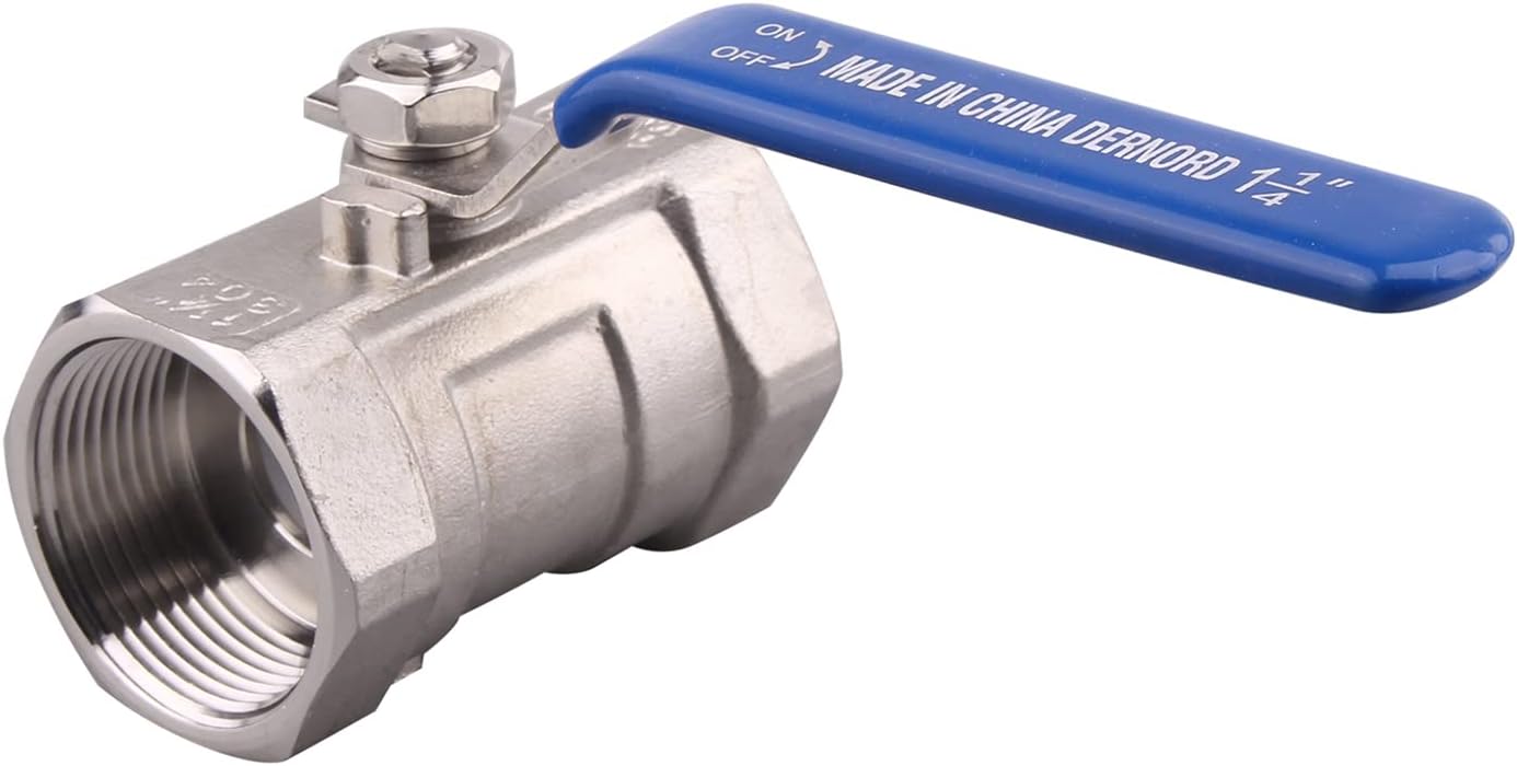 DERNORD Stainless Steel Ball Valve 1PC Type 1.25 Inch NPT Standard Port for Water, Oil, and Gas (Pack of 2)
