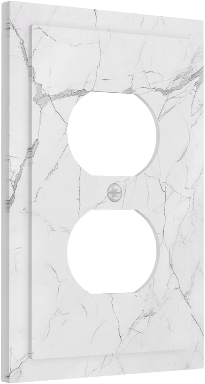 Outlet Covers White Grey Abstract Modern Marble 1 Gang Duplex Light Switch Cover Decorative Switch Plates Electrical Receptacle Faceplate Wall Plate for Bathroom Kitchen Decor