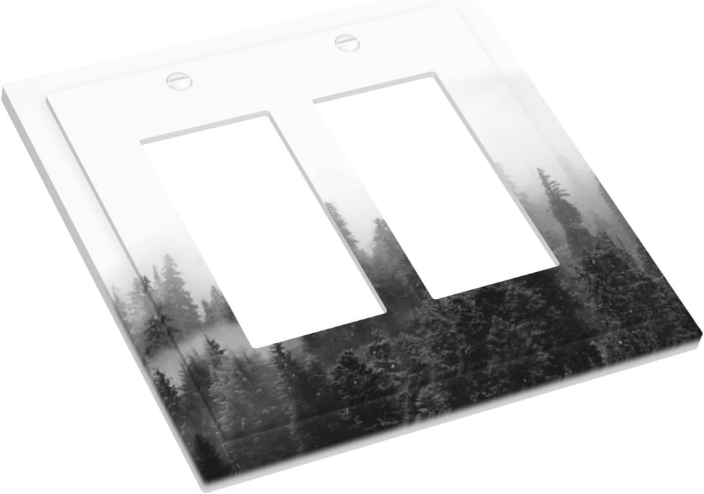 Decorative Outlet Covers Fores Black White Landscape Misty Woods 2 Gang Double Gfci Rocker Electrical Wall Panels Light Switch Cover Plate For Farmhouse Cabin Decor
