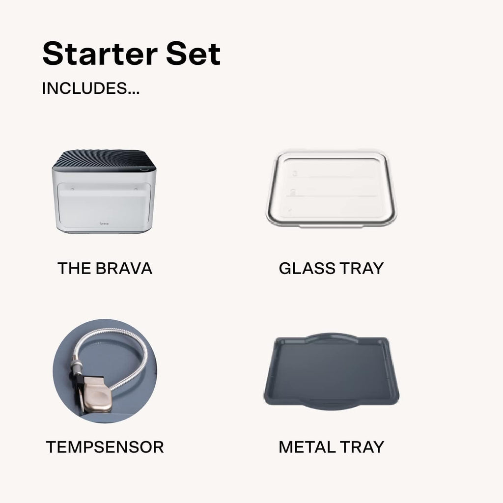 Brava Oven Starter Set: 10-in-1 Touchscreen Countertop Smart Oven, Air Fryer, 6-Slice Toaster, Slow Cooker, Reheater, Dehydrator, Rice Cooker, Auto-Shut Off, 1800W, Stainless Steel Kitchen Appliance